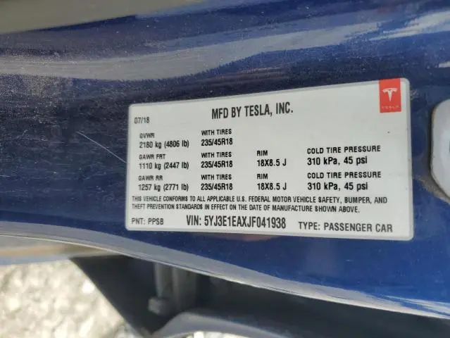 2018 TESLA MODEL 3 