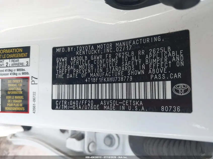2017 TOYOTA CAMRY SE