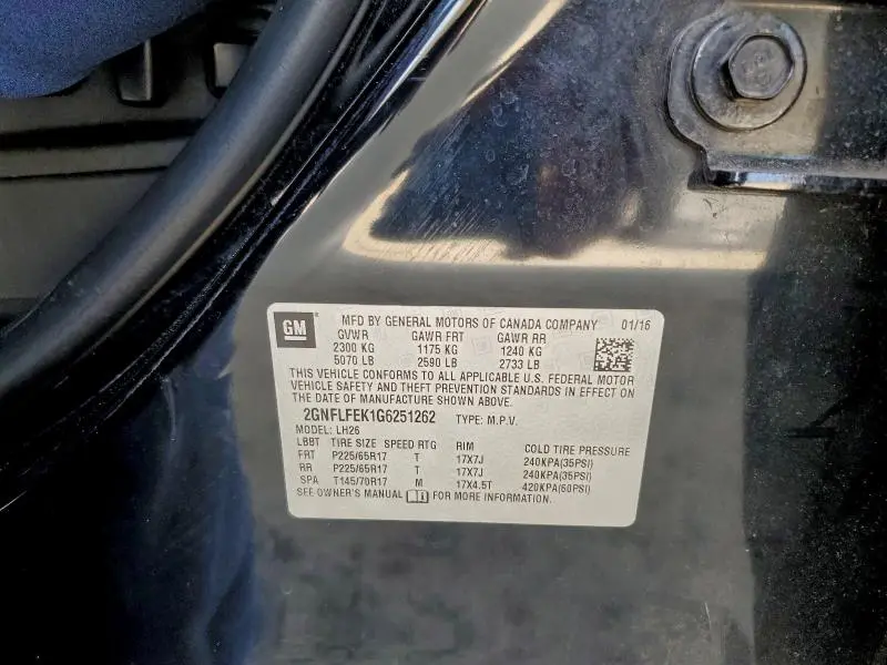 2016 CHEVROLET EQUINOX LT  