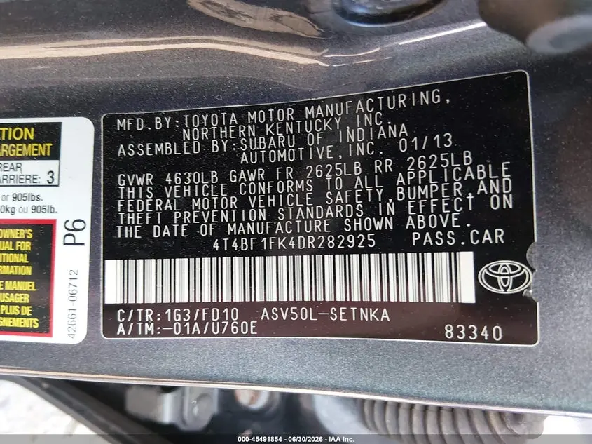 2013 TOYOTA CAMRY LE