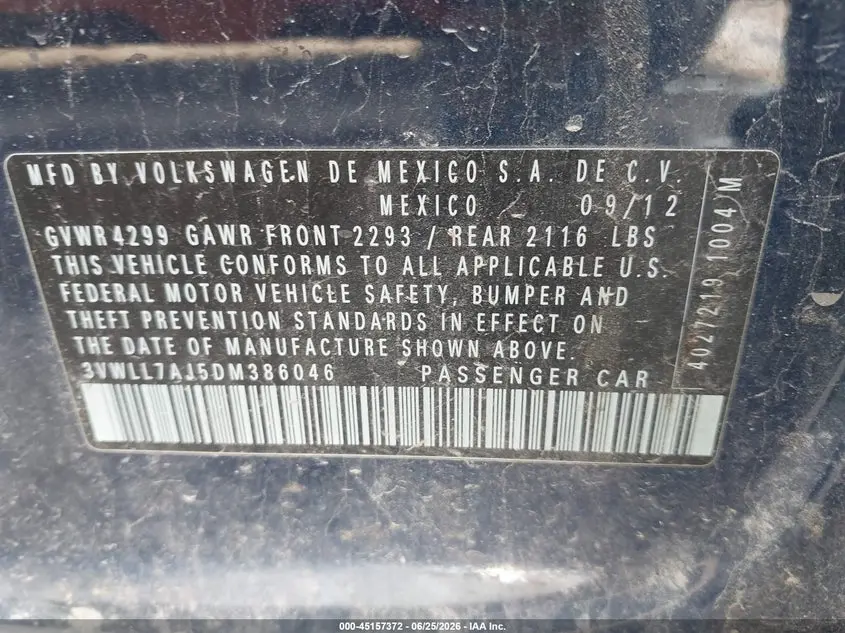2013 VOLKSWAGEN JETTA 2.0L TDI
