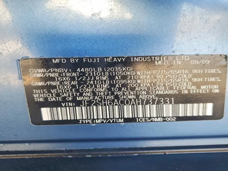 2010 SUBARU FORESTER 2.5X  