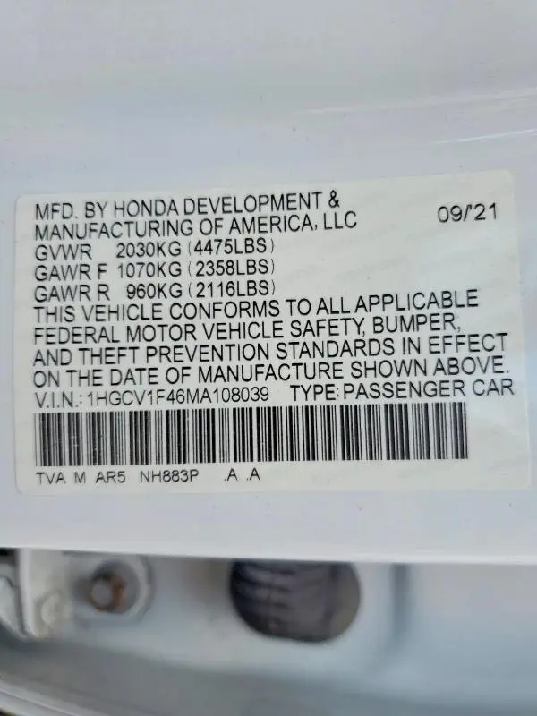 2021 HONDA ACCORD SPORT SE  