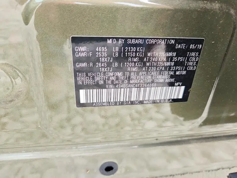 2019 SUBARU OUTBACK 2.5I LIMITED  