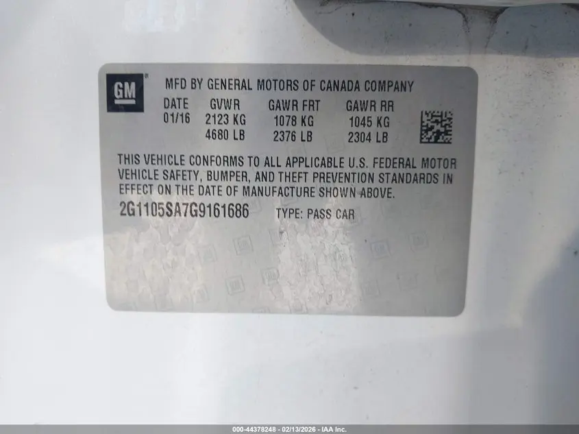 2016 CHEVROLET IMPALA 1LT