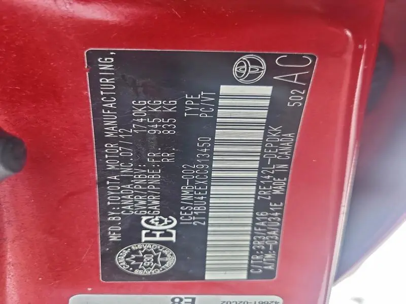 2012 TOYOTA COROLLA BASE  