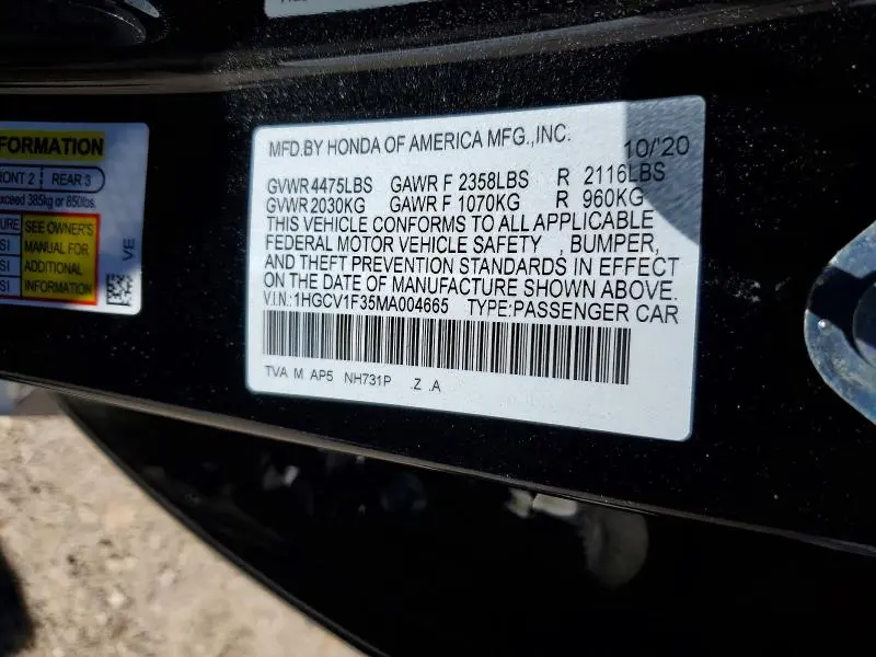 2021 HONDA ACCORD SPORT  