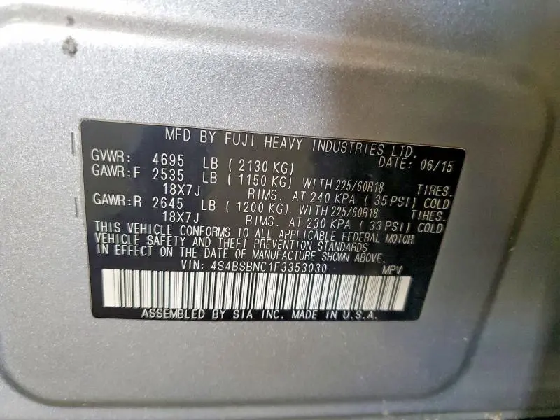 2015 SUBARU OUTBACK 2.5I LIMITED  