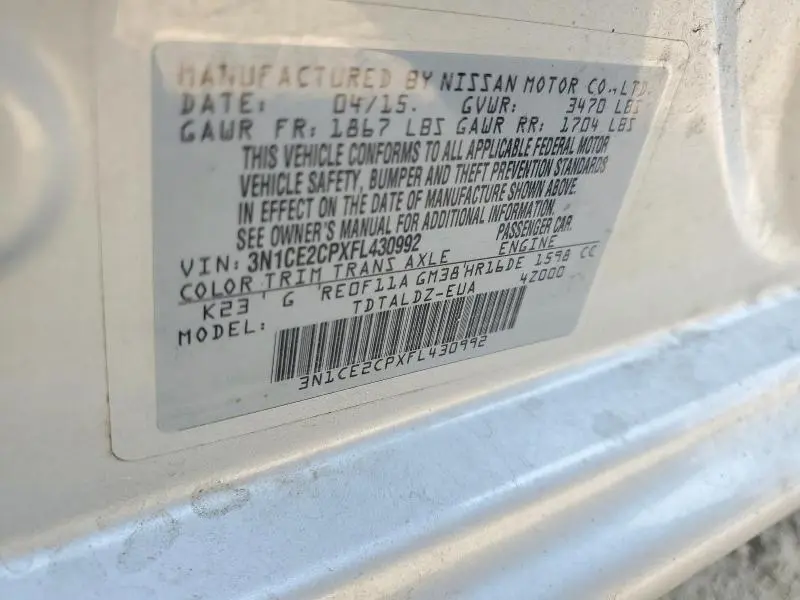 2015 NISSAN VERSA NOTE SV  