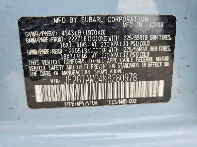 2019 SUBARU CROSSTREK LIMITED  