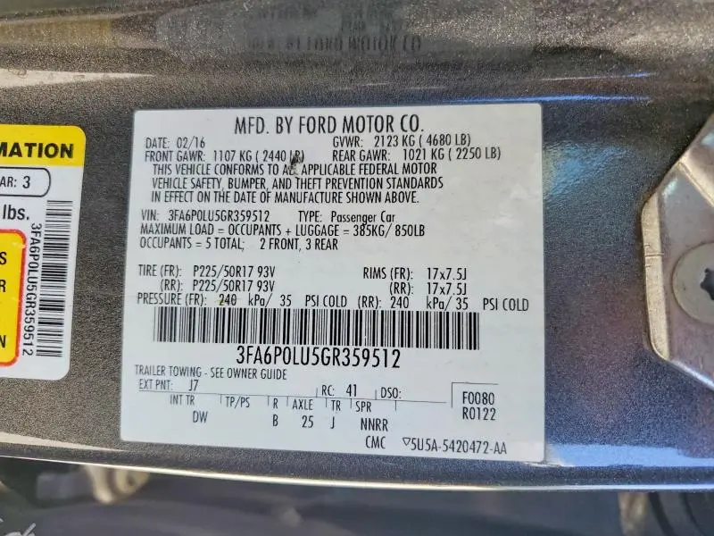 2016 FORD FUSION SE HYBRID  
