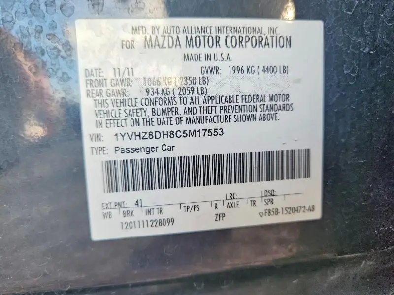 2012 MAZDA 6 I  