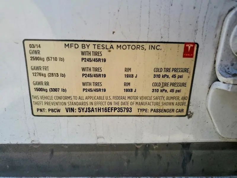 2014 TESLA MODEL S   