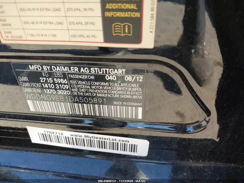 2013 MERCEDES-BENZ S 550 4MATIC