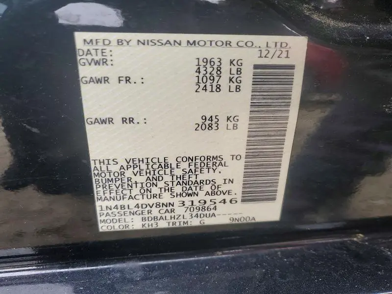 2022 NISSAN ALTIMA SV  