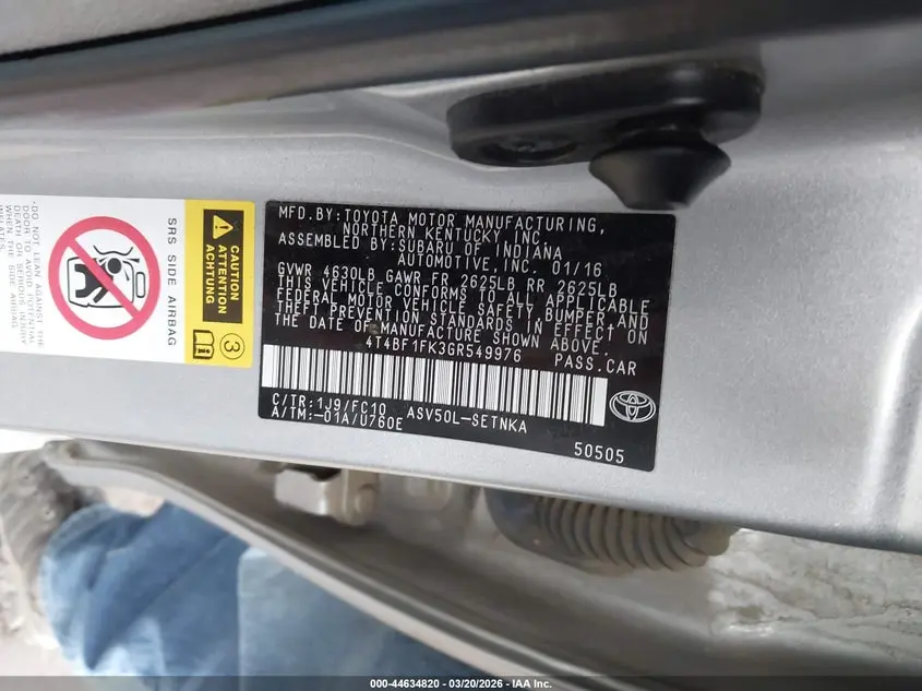 2016 TOYOTA CAMRY LE