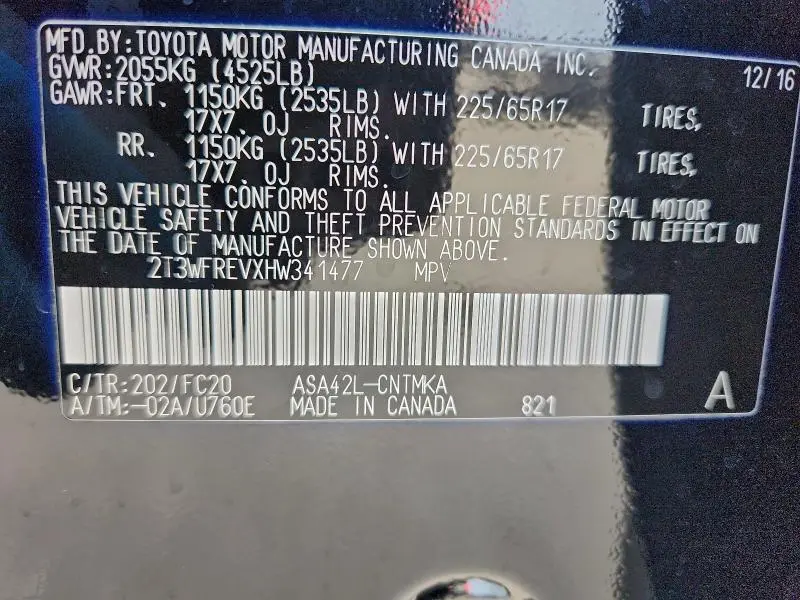 2017 TOYOTA RAV4 XLE  