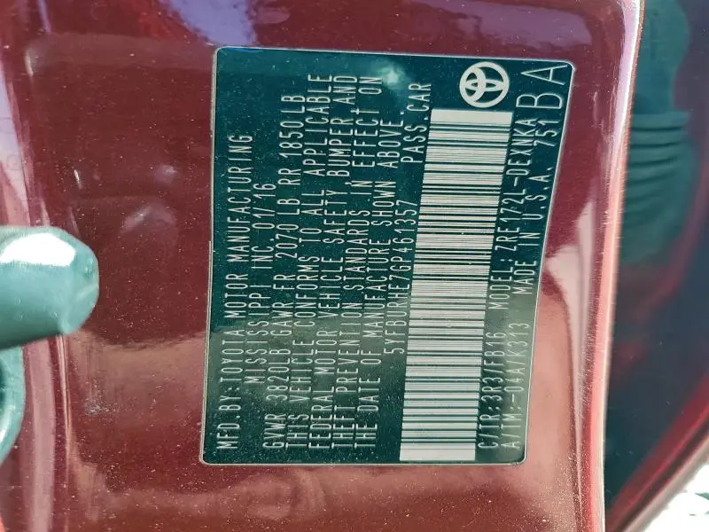 2016 TOYOTA COROLLA L  