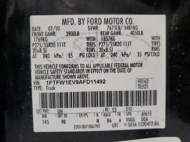 2010 FORD F150 SUPERCREW  