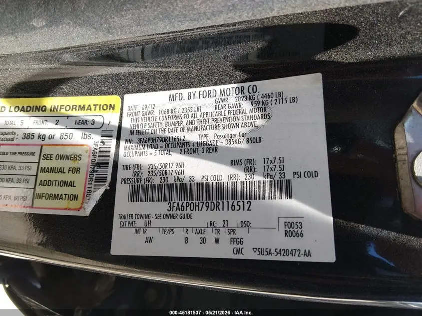 2013 FORD FUSION SE