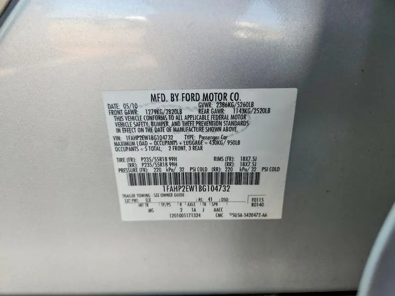 2011 FORD TAURUS SEL  