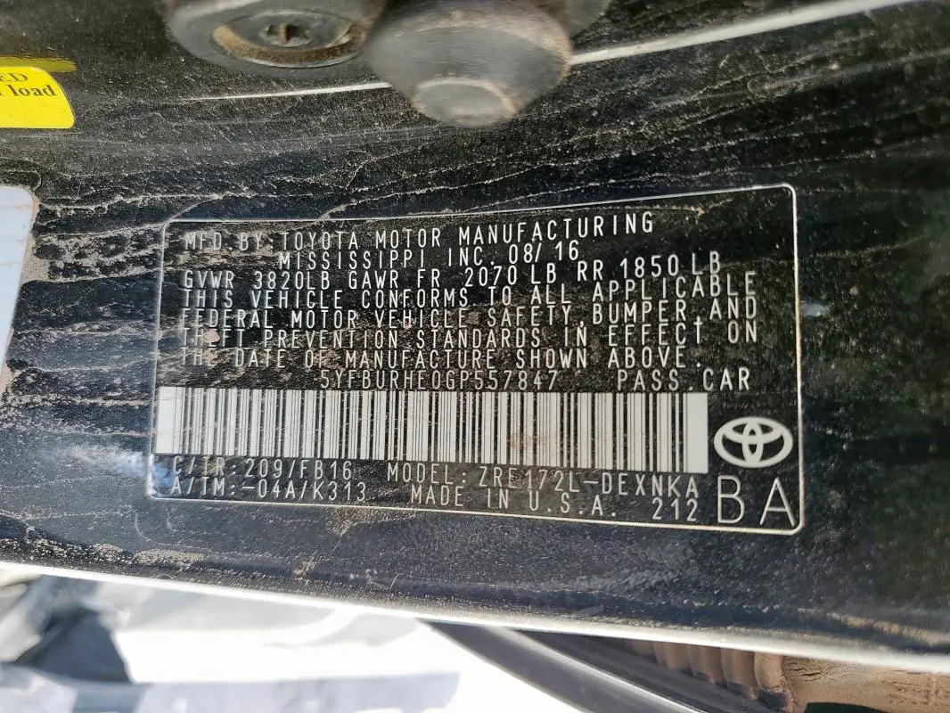 2016 TOYOTA COROLLA L  