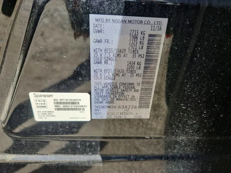 2017 NISSAN PATHFINDER PLATINUM  