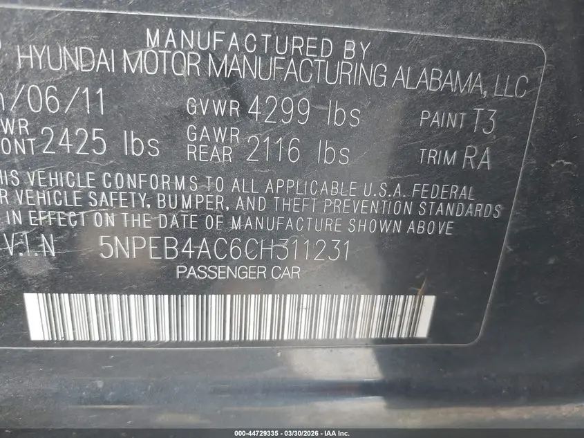 2012 HYUNDAI SONATA GLS