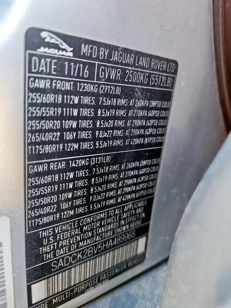 2017 JAGUAR F-PACE PRESTIGE  