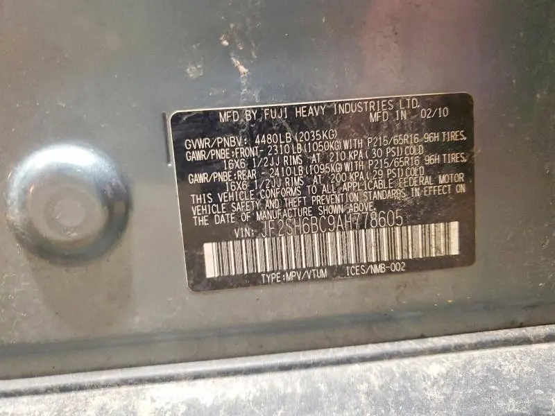 2010 SUBARU FORESTER XS  