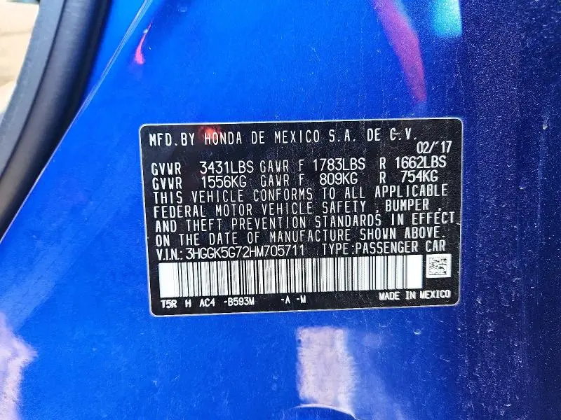 2017 HONDA FIT EX  