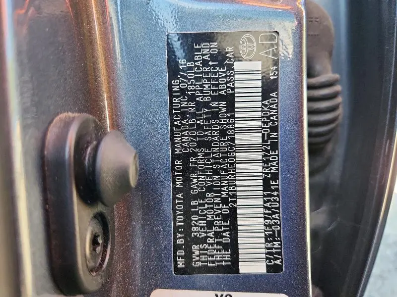 2016 TOYOTA COROLLA L  