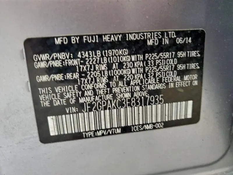 2014 SUBARU XV CROSSTREK 2.0 LIMITED  