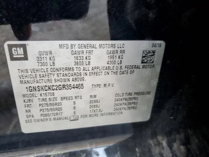 2016 CHEVROLET TAHOE K1500 LTZ  