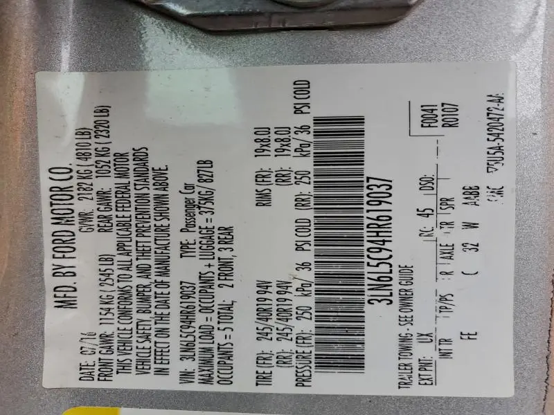 2017 LINCOLN MKZ SELECT  