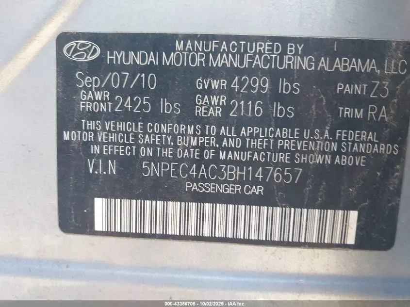 2011 HYUNDAI SONATA LIMITED