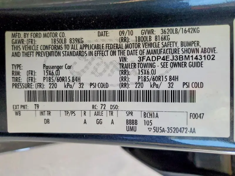 2011 FORD FIESTA SE  
