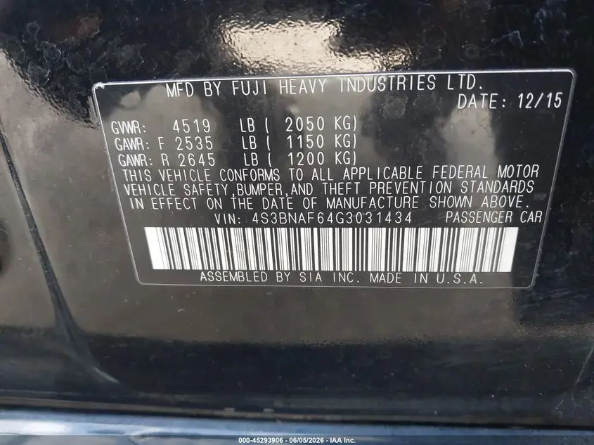 2016 SUBARU LEGACY 2.5I PREMIUM
