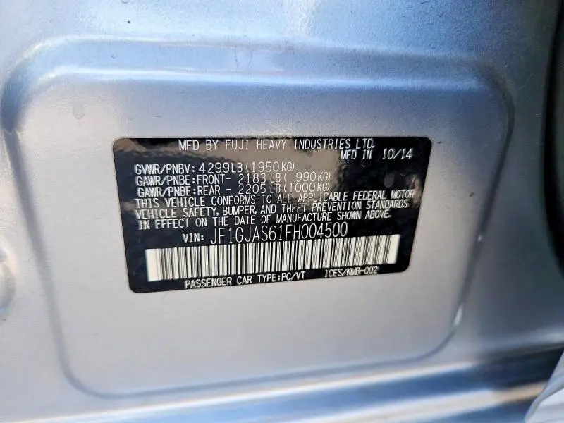 2015 SUBARU IMPREZA SPORT LIMITED  