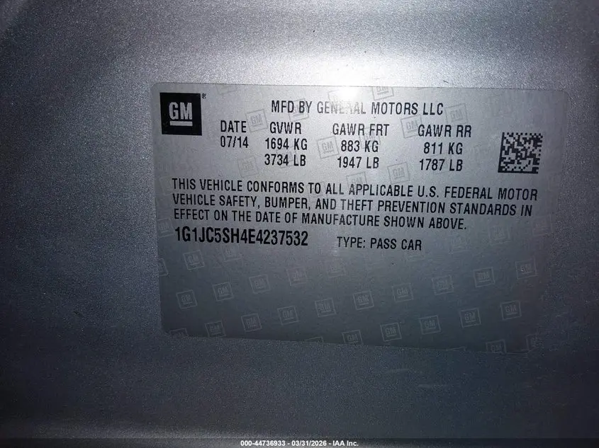 2014 CHEVROLET SONIC LT AUTO