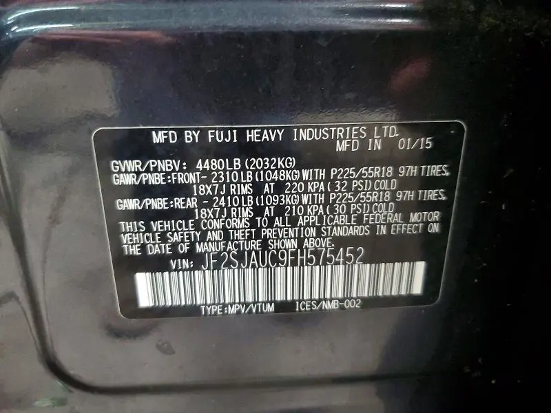 2015 SUBARU FORESTER 2.5I TOURING  