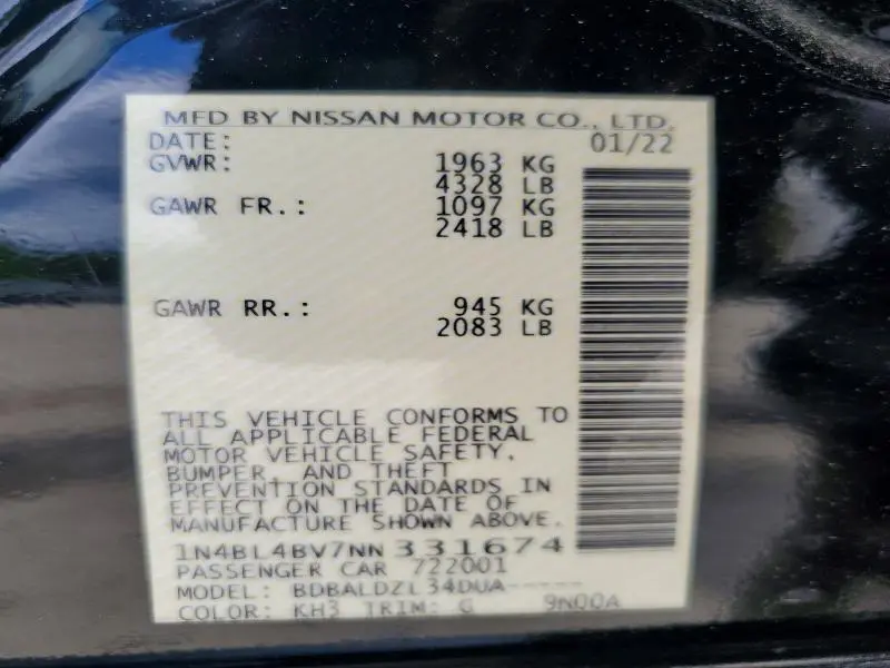 2022 NISSAN ALTIMA S  
