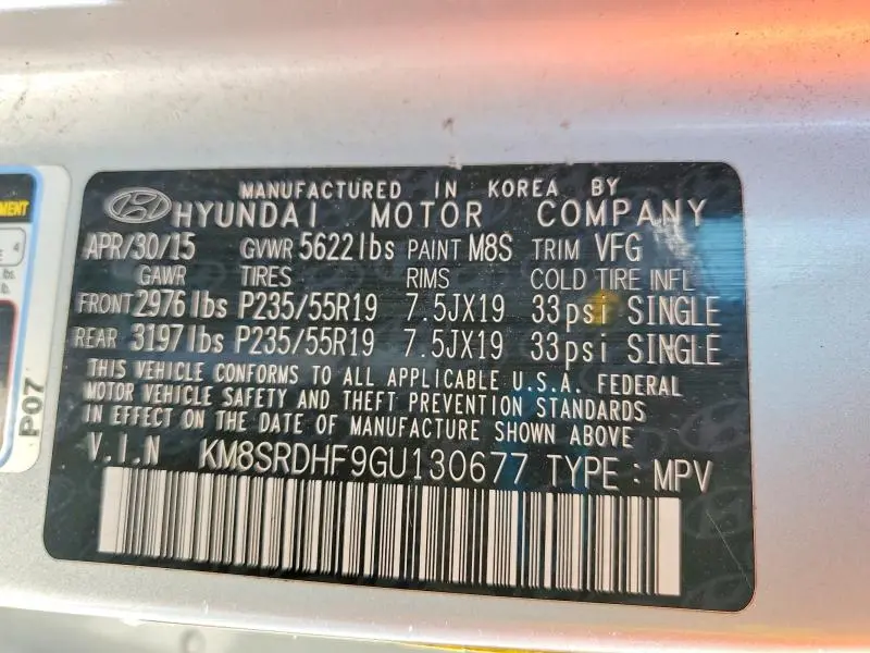 2016 HYUNDAI SANTA FE LIMITED  