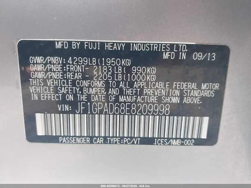2014 SUBARU IMPREZA 2.0I PREMIUM