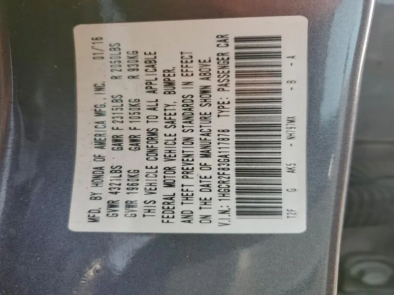 2016 HONDA ACCORD EXL  