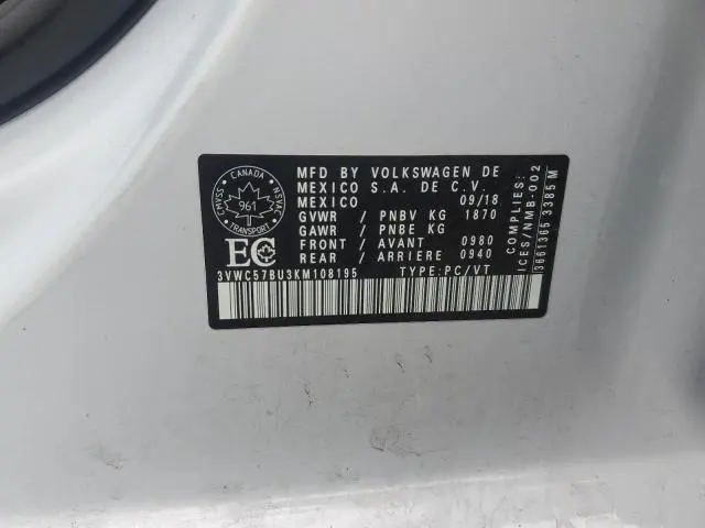 2019 VOLKSWAGEN JETTA S  