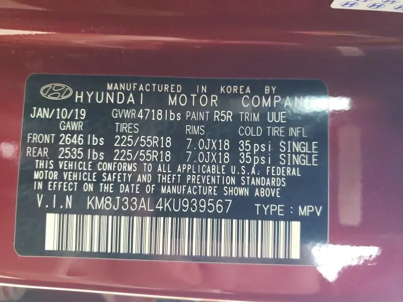 2019 HYUNDAI TUCSON ULTIMATE  