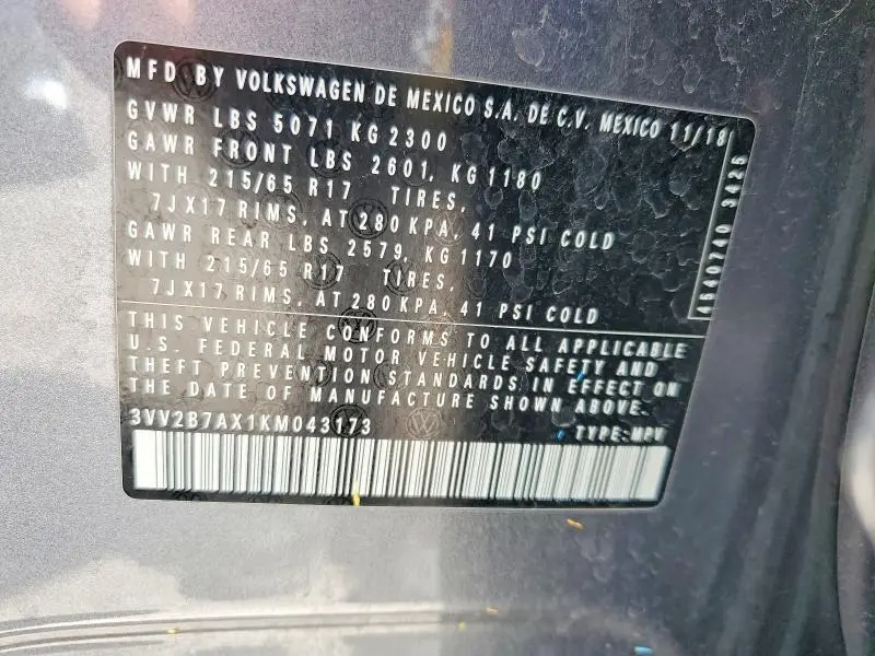 2019 VOLKSWAGEN TIGUAN SE  