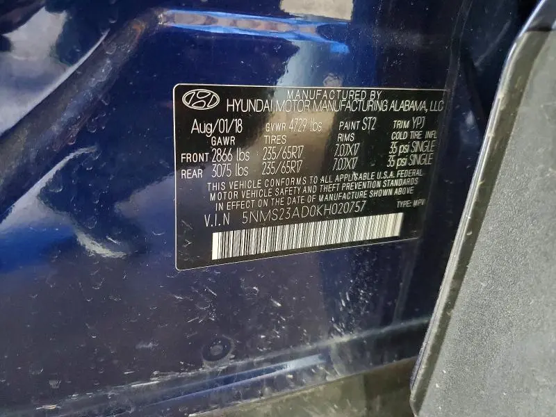 2019 HYUNDAI SANTA FE SE 2.4L  