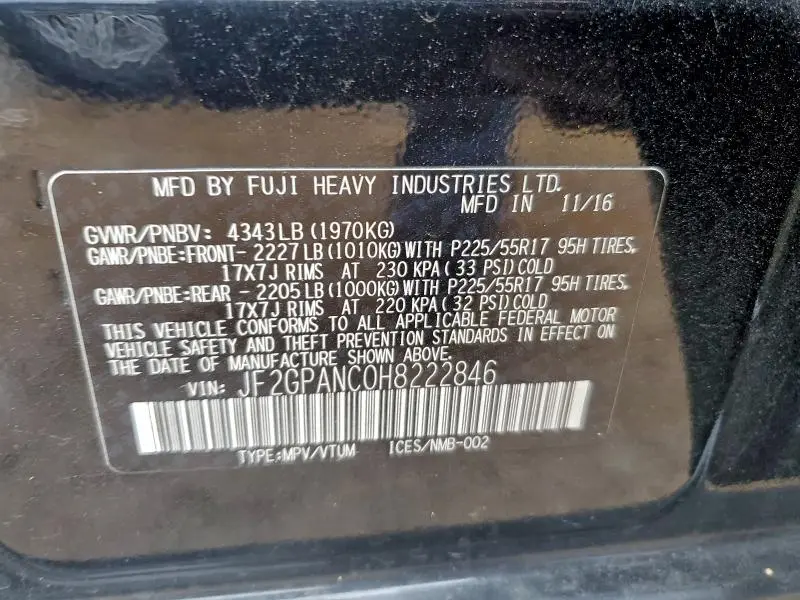 2017 SUBARU CROSSTREK LIMITED  